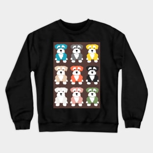 Rainbow of Miniature Schnauzer Dogs on Chocolate Brown  Background Crewneck Sweatshirt